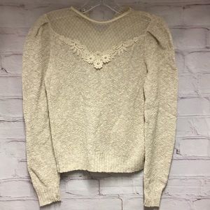Lace prairie girl cropped sweater cotton Boho  top lace detail short length sz S